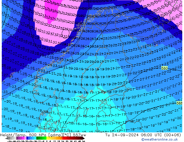 Yükseklik/Sıc. 500 hPa 557ww Sa 24.09.2024 06 UTC