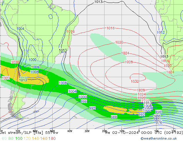 Jet stream/SLP 557ww We 02.10.2024 00 UTC