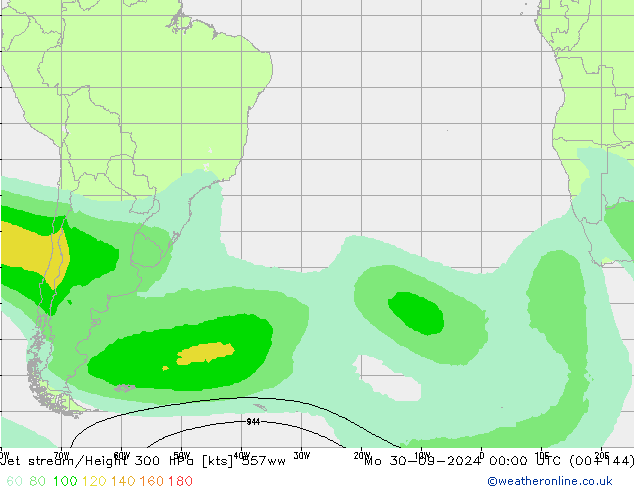 Jet stream/Height 300 hPa 557ww Mo 30.09.2024 00 UTC