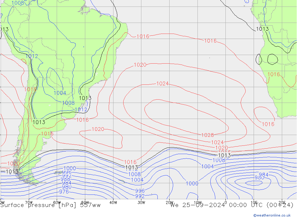 Luchtdruk (Grond) 557ww wo 25.09.2024 00 UTC