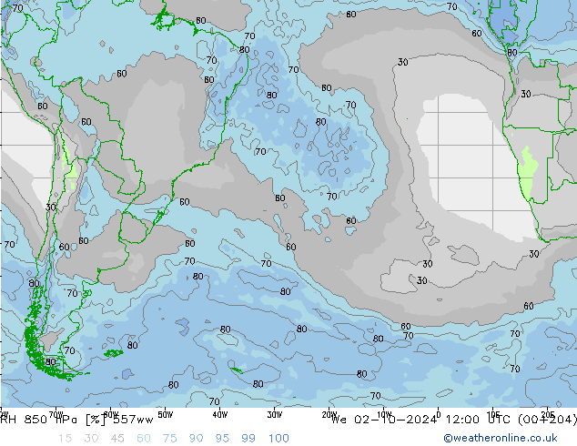 RH 850 гПа 557ww ср 02.10.2024 12 UTC