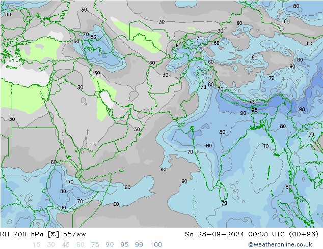 RV 700 hPa 557ww za 28.09.2024 00 UTC