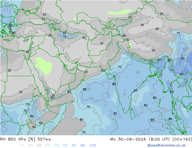 Humidité rel. 850 hPa 557ww lun 30.09.2024 18 UTC