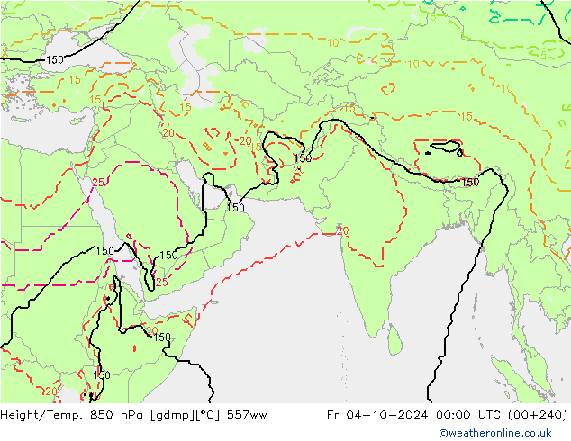 Height/Temp. 850 hPa 557ww ven 04.10.2024 00 UTC