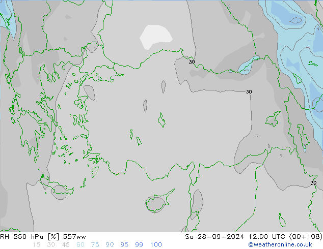 RH 850 hPa 557ww  28.09.2024 12 UTC