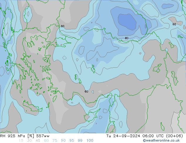 RH 925 hPa 557ww Tu 24.09.2024 06 UTC