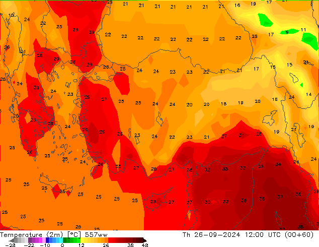 Sıcaklık Haritası (2m) 557ww Per 26.09.2024 12 UTC