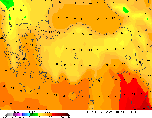 Temperatura (2m) 557ww Sex 04.10.2024 06 UTC