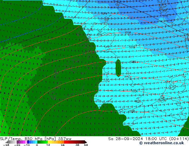 SLP/Temp. 850 hPa 557ww Sa 28.09.2024 18 UTC