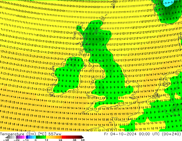 Temperature (2m) 557ww Fr 04.10.2024 00 UTC