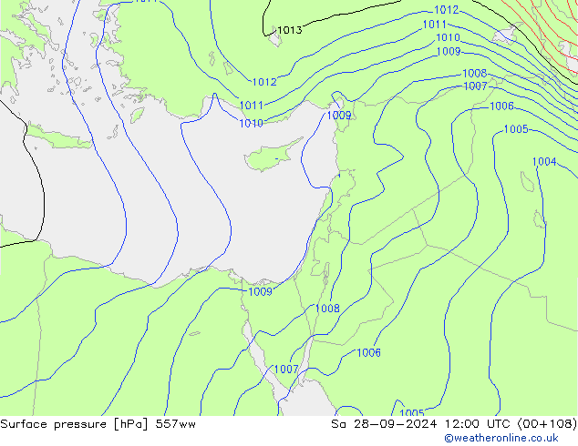 Presión superficial 557ww sáb 28.09.2024 12 UTC