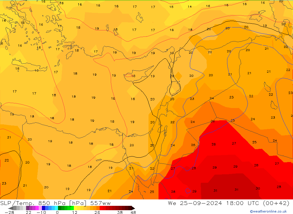 SLP/Temp. 850 hPa 557ww We 25.09.2024 18 UTC