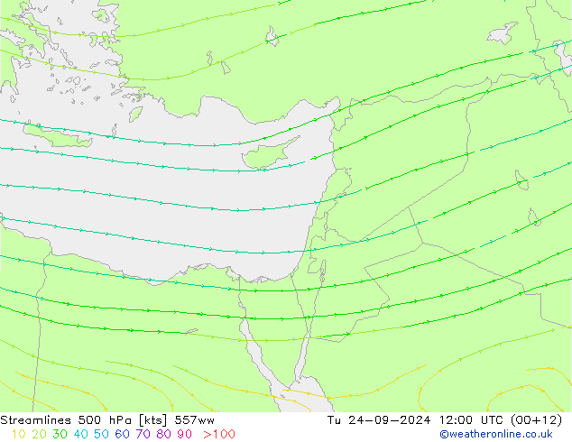 Línea de corriente 500 hPa 557ww mar 24.09.2024 12 UTC