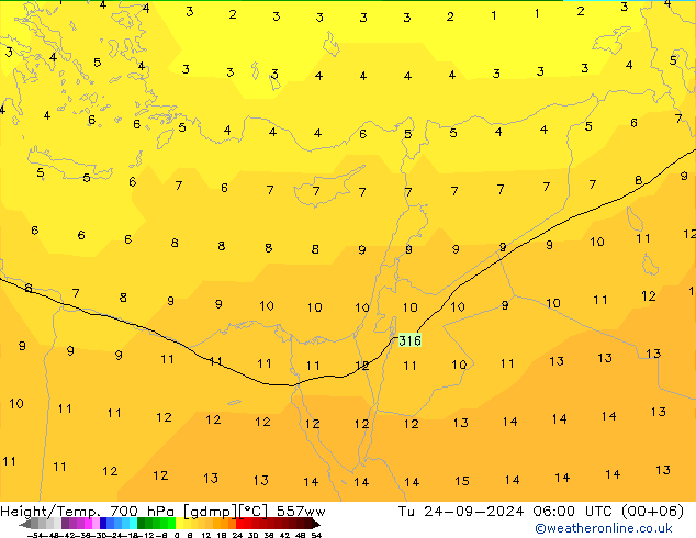 Yükseklik/Sıc. 700 hPa 557ww Sa 24.09.2024 06 UTC