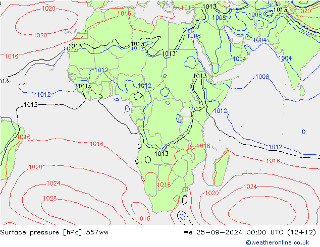 Luchtdruk (Grond) 557ww wo 25.09.2024 00 UTC