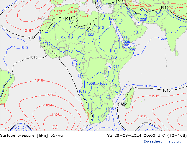 Surface pressure 557ww Su 29.09.2024 00 UTC