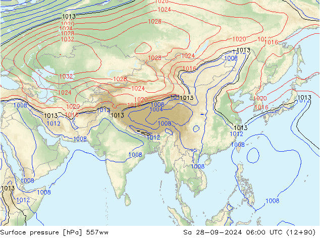 Pressione al suolo 557ww sab 28.09.2024 06 UTC