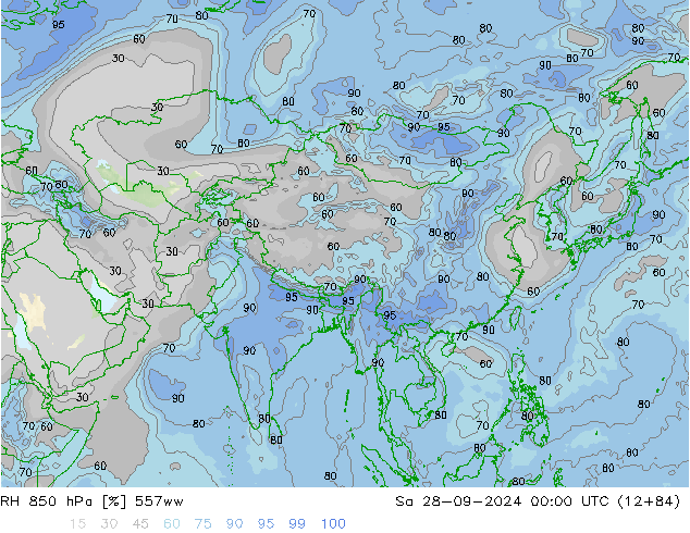 RV 850 hPa 557ww za 28.09.2024 00 UTC