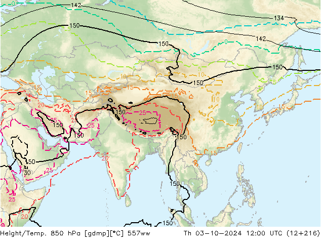 Height/Temp. 850 hPa 557ww Th 03.10.2024 12 UTC