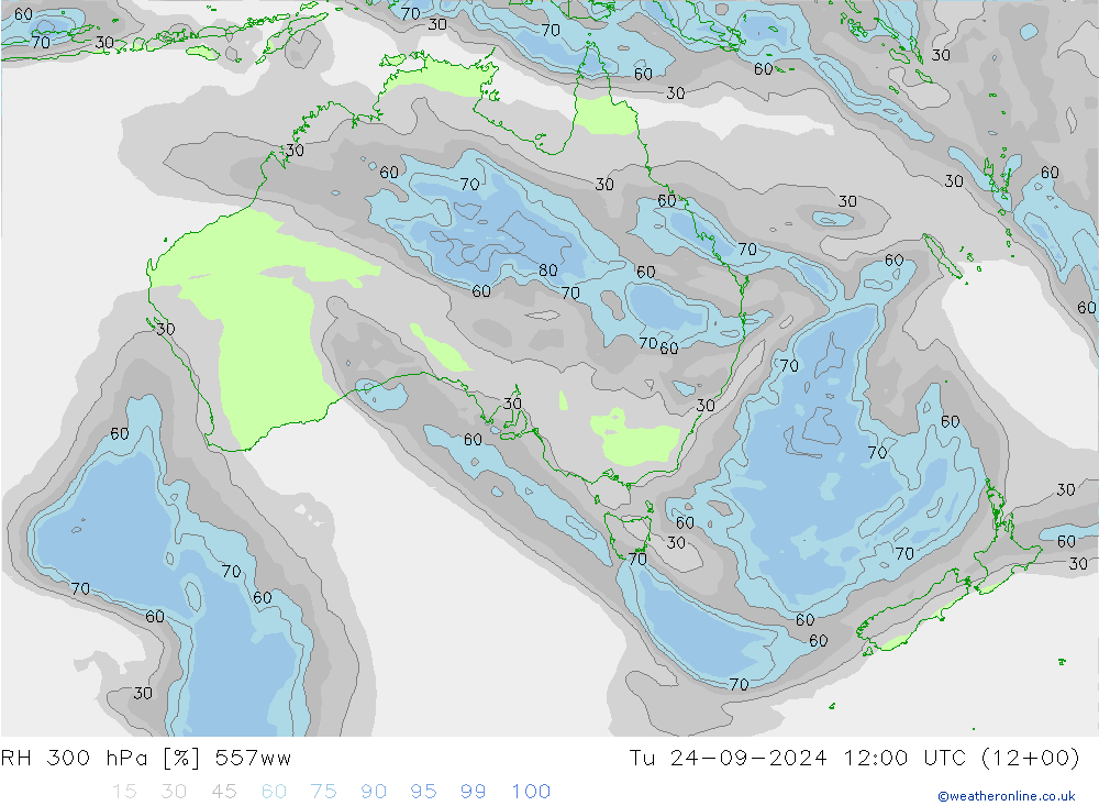 RH 300 hPa 557ww Út 24.09.2024 12 UTC