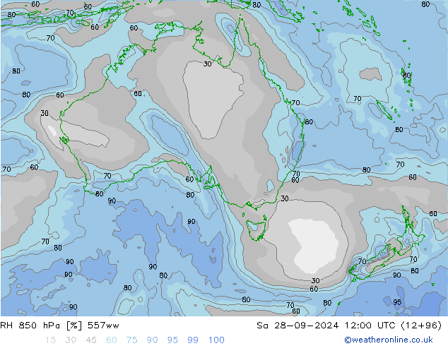 RH 850 hPa 557ww Sa 28.09.2024 12 UTC