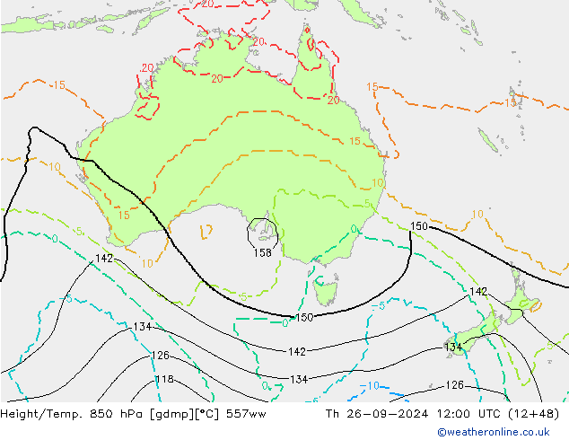 Height/Temp. 850 hPa 557ww Th 26.09.2024 12 UTC