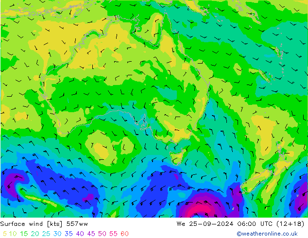 Surface wind 557ww We 25.09.2024 06 UTC