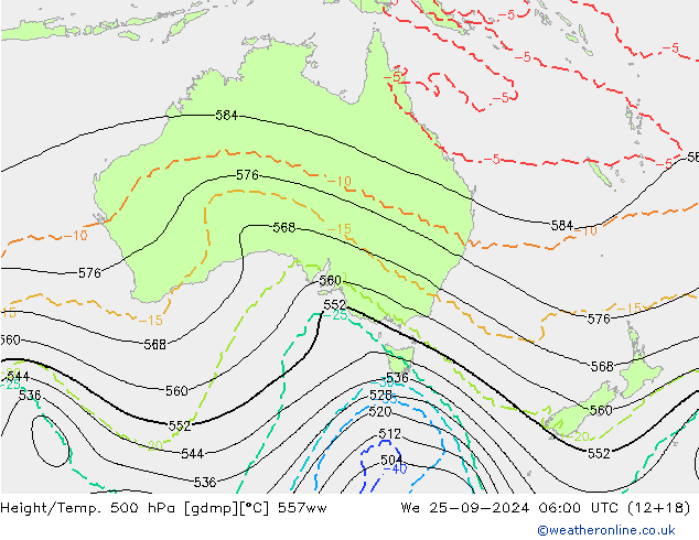 Height/Temp. 500 hPa 557ww Mi 25.09.2024 06 UTC