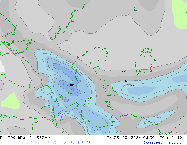 RH 700 hPa 557ww Th 26.09.2024 06 UTC