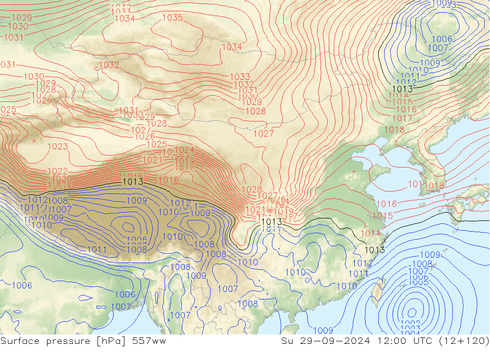 地面气压 557ww 星期日 29.09.2024 12 UTC