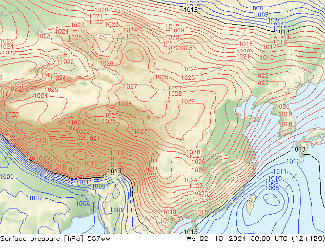 Atmosférický tlak 557ww St 02.10.2024 00 UTC