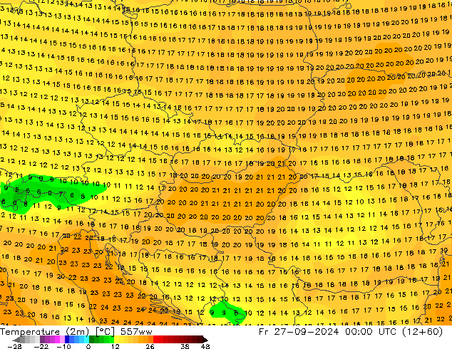 Temperaturkarte (2m) 557ww Fr 27.09.2024 00 UTC