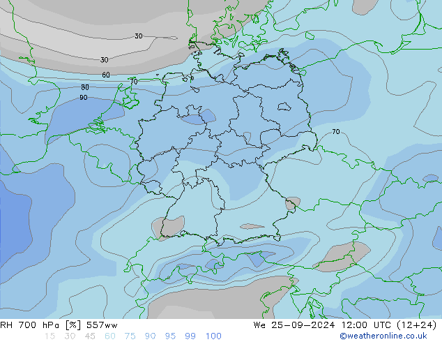 700 hPa Nispi Nem 557ww Çar 25.09.2024 12 UTC