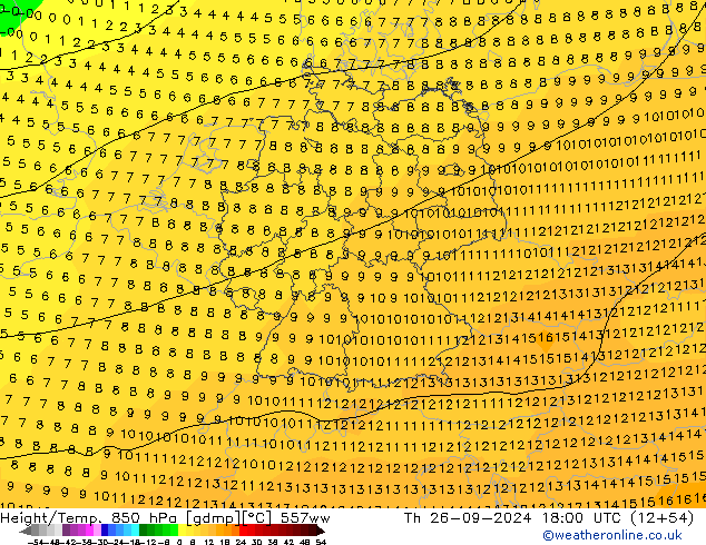 Height/Temp. 850 гПа 557ww чт 26.09.2024 18 UTC