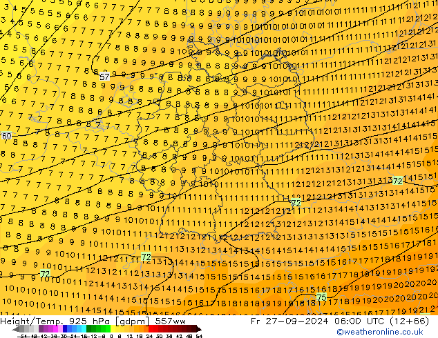 Height/Temp. 925 hPa 557ww ven 27.09.2024 06 UTC