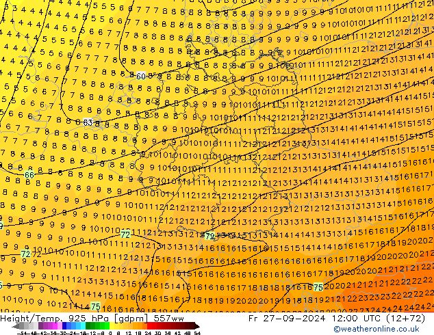 Height/Temp. 925 hPa 557ww Fr 27.09.2024 12 UTC