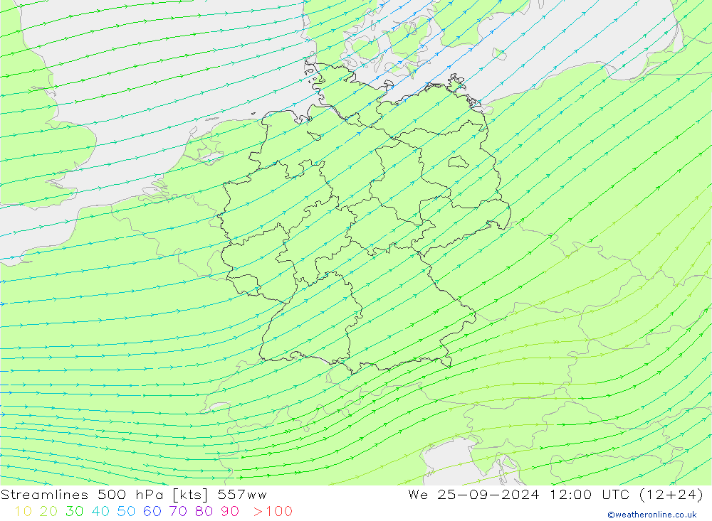 Streamlines 500 hPa 557ww We 25.09.2024 12 UTC