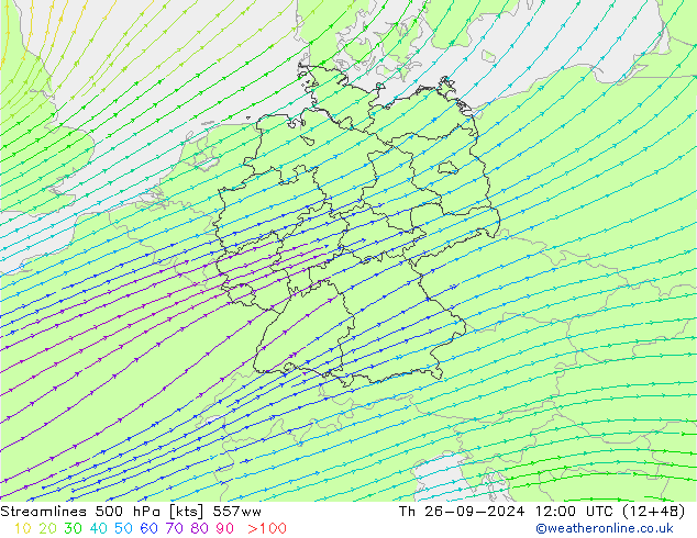 Streamlines 500 hPa 557ww Th 26.09.2024 12 UTC