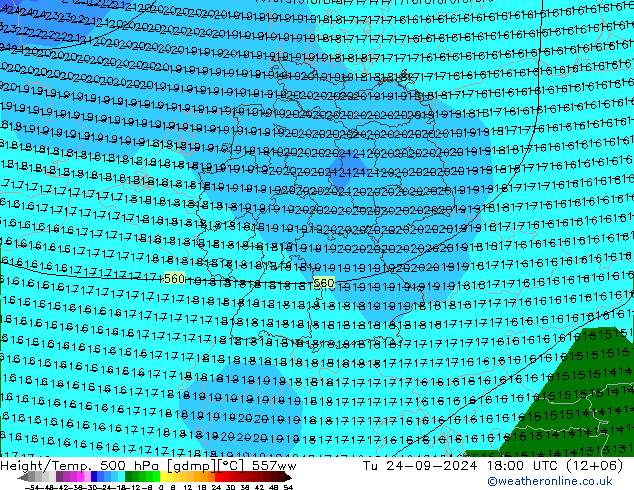 Height/Temp. 500 hPa 557ww Tu 24.09.2024 18 UTC