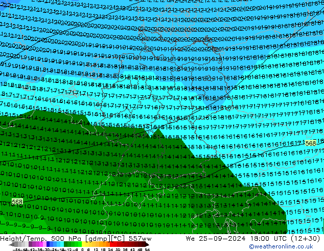 Height/Temp. 500 hPa 557ww mer 25.09.2024 18 UTC