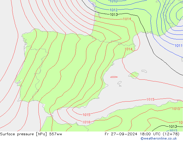 Luchtdruk (Grond) 557ww vr 27.09.2024 18 UTC