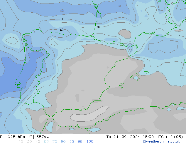 RH 925 hPa 557ww Tu 24.09.2024 18 UTC