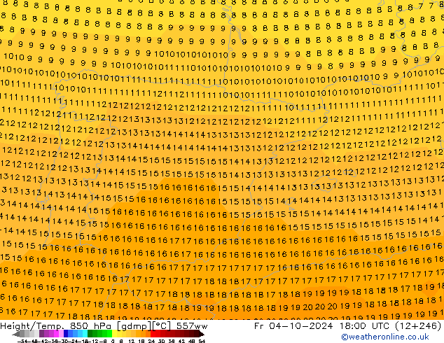 Height/Temp. 850 hPa 557ww Fr 04.10.2024 18 UTC