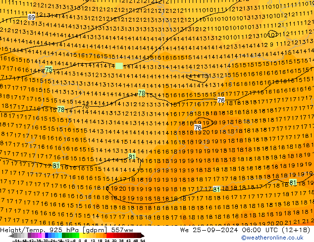 Geop./Temp. 925 hPa 557ww mié 25.09.2024 06 UTC