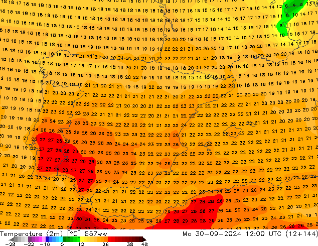 Temperaturkarte (2m) 557ww Mo 30.09.2024 12 UTC