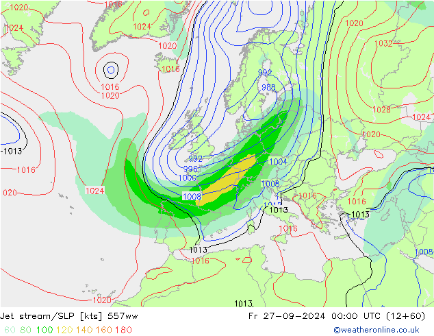 Jet stream/SLP 557ww Fr 27.09.2024 00 UTC