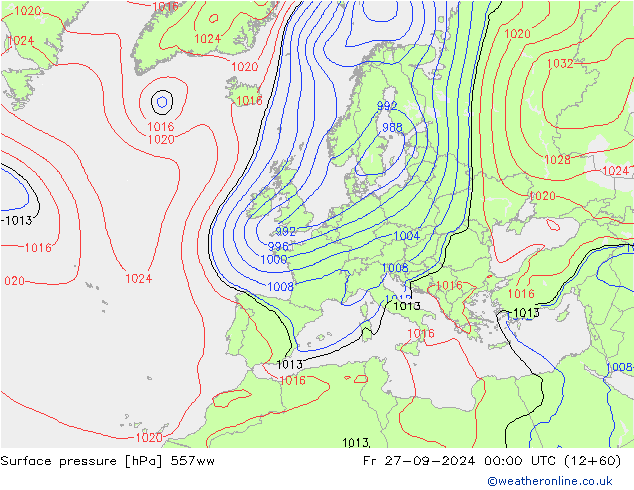 Pressione al suolo 557ww ven 27.09.2024 00 UTC