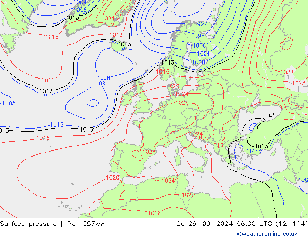 Surface pressure 557ww Su 29.09.2024 06 UTC