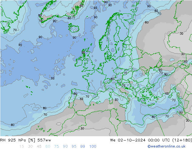 925 hPa Nispi Nem 557ww Çar 02.10.2024 00 UTC