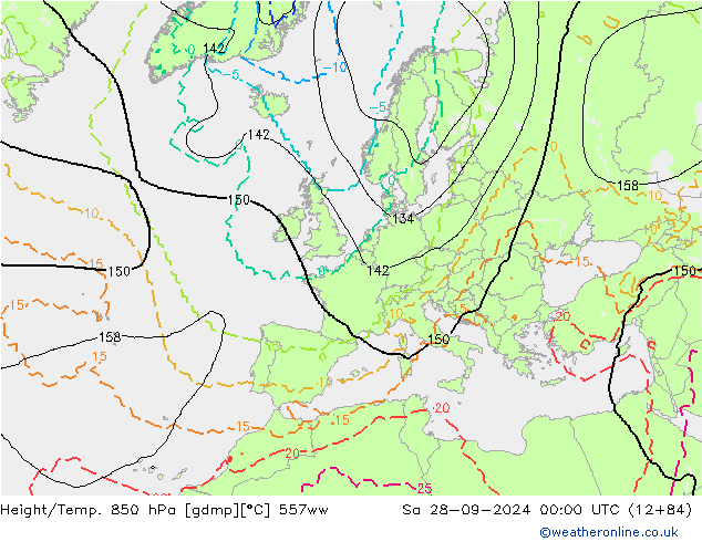 Height/Temp. 850 hPa 557ww Sa 28.09.2024 00 UTC